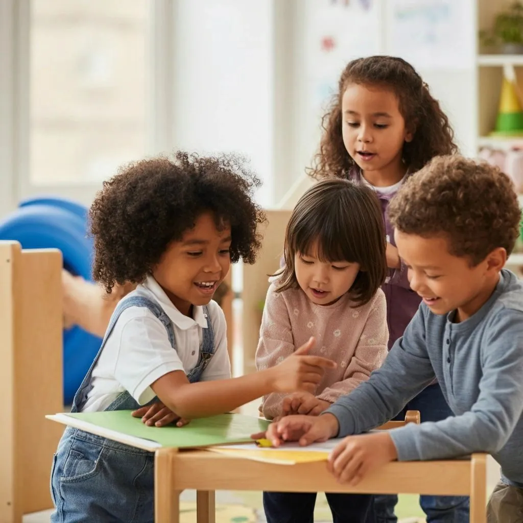 Children working on a craft activity at a table in the centre