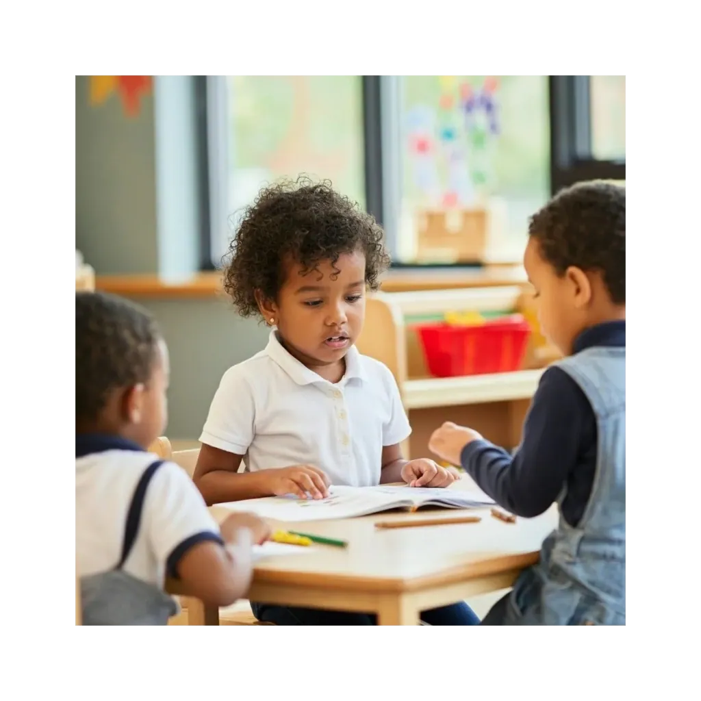 Children sitting together at a low table during a classroom activity