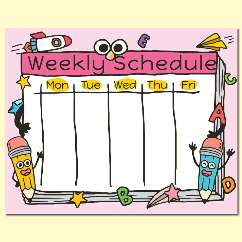The centre's weekly schedule chart showing the daily blocks from doors open to end of day